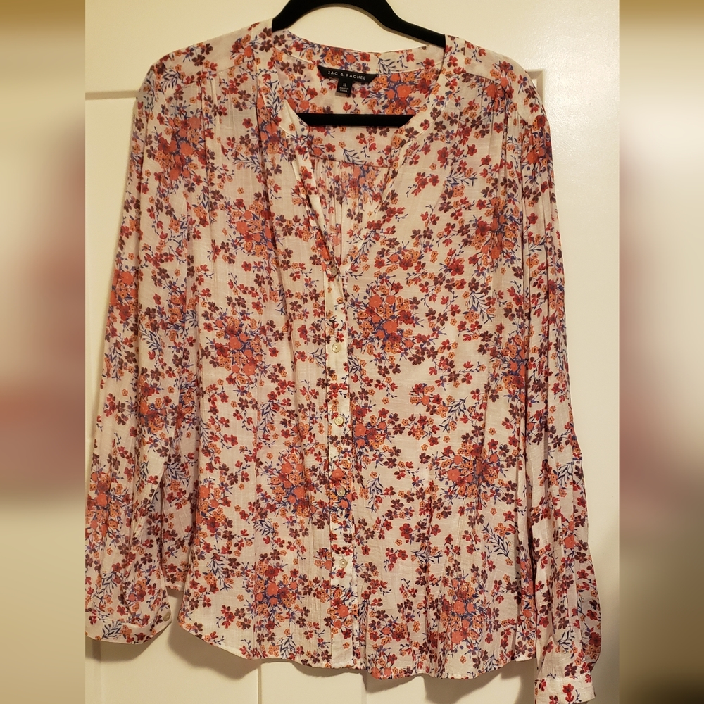 Zac & Rachel multi pinks and oranges button down euc